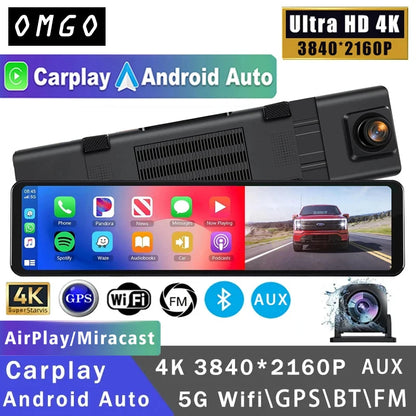 4K 2160P Android Auto Dash Cam GPS WIFI BT FM Stream Rear View Mirror