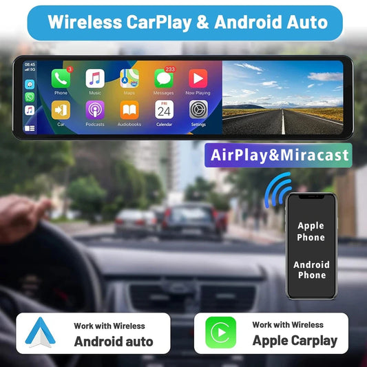 4K 2160P Android Auto Dash Cam GPS WIFI BT FM Stream Rear View Mirror